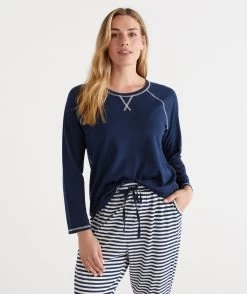 Australian Cotton Contrast Trim Pyjama Long Sleeve Top
