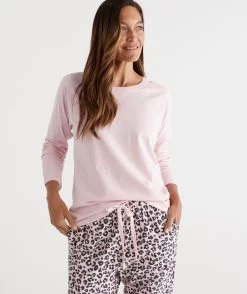 Australian Cotton Contrast Trim Pyjama Long Sleeve Top -Women Clothing Sale 035867 656 01