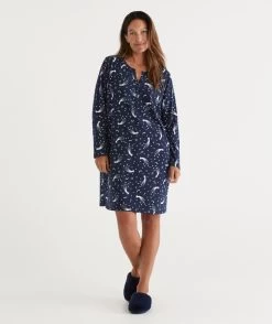 Celestial Print Australian Cotton Henley Nightie
