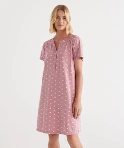 Australian Cotton Heart Print Henley Nightie