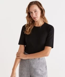 Australian Cotton Rib Elbow Sleeve Top