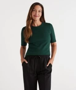 Australian Cotton Rib Elbow Sleeve Top -Women Clothing Sale 035944 312 01 2