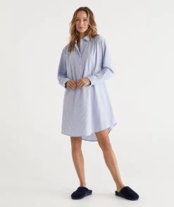 Ticking Stripe Cotton Twill Night Shirt