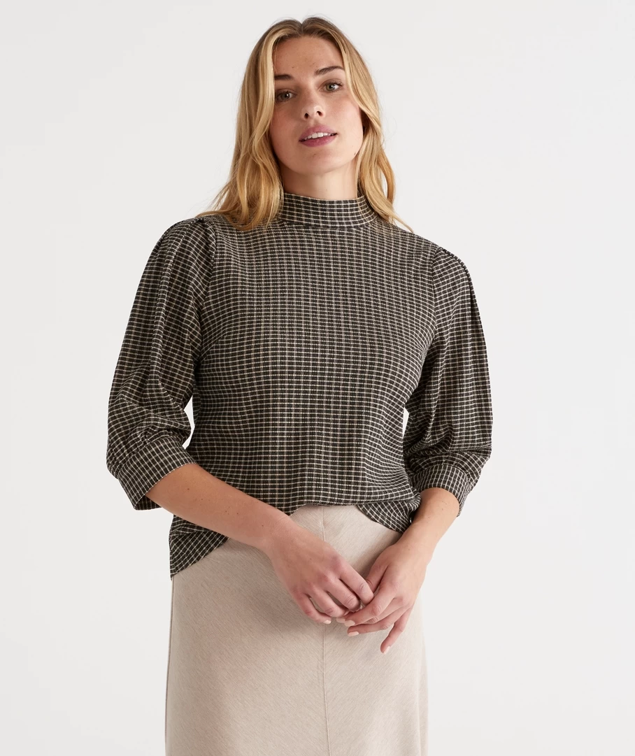 Mock Neck Check Top 3 Mock Neck Check Top - Image 3