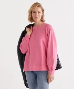 Garment Washed Blouson Sleeve Sweat