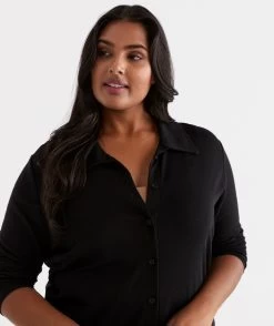 Wool Blend Button Long Sleeve Top -Women Clothing Sale 036526 001 01 5