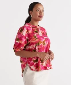 Gathered Neck Layered Floral Top