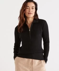 Rib Zip Top -Women Clothing Sale 036631 001 01 2