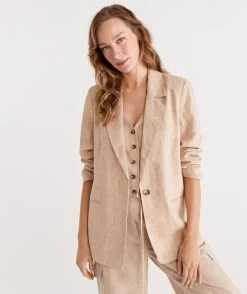 Single Breasted Birch Linen Blazer -Women Clothing Sale 036658 109 01 2