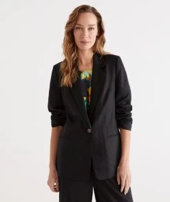 Single Breasted Black Linen Blazer
