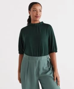 Cotton Gathered Neck Top -Women Clothing Sale 036738 312 01 4