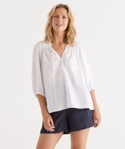 LINEN NOTCH NECK BLOUSE -Women Clothing Sale 036759 100 01 6