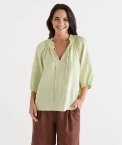 LINEN NOTCH NECK BLOUSE -Women Clothing Sale 036759 304 01