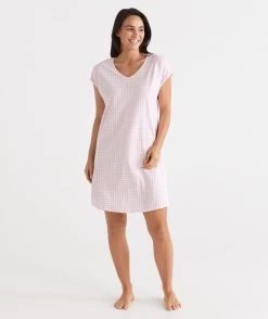 Australian Cotton Gingham V-neck Nightie -Women Clothing Sale 036775 726 01 1