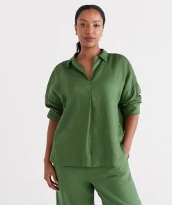 LINEN TAB SLEEVE POPOVER Shirt -Women Clothing Sale 036781 330 01 11
