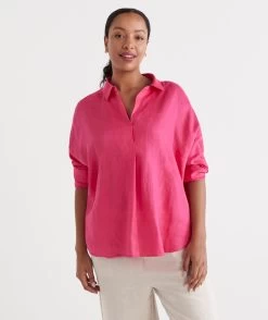 LINEN TAB SLEEVE POPOVER Shirt 37 LINEN TAB SLEEVE POPOVER Shirt -Women Clothing Sale 036781 650 01 1