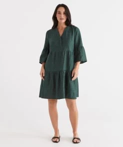 Linen Trumpet Sleeve Dress -Women Clothing Sale 036838 312 01 7 7