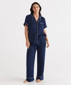 Contrast Longline Satin Pyjama Set -Women Clothing Sale 036859 234 01 2