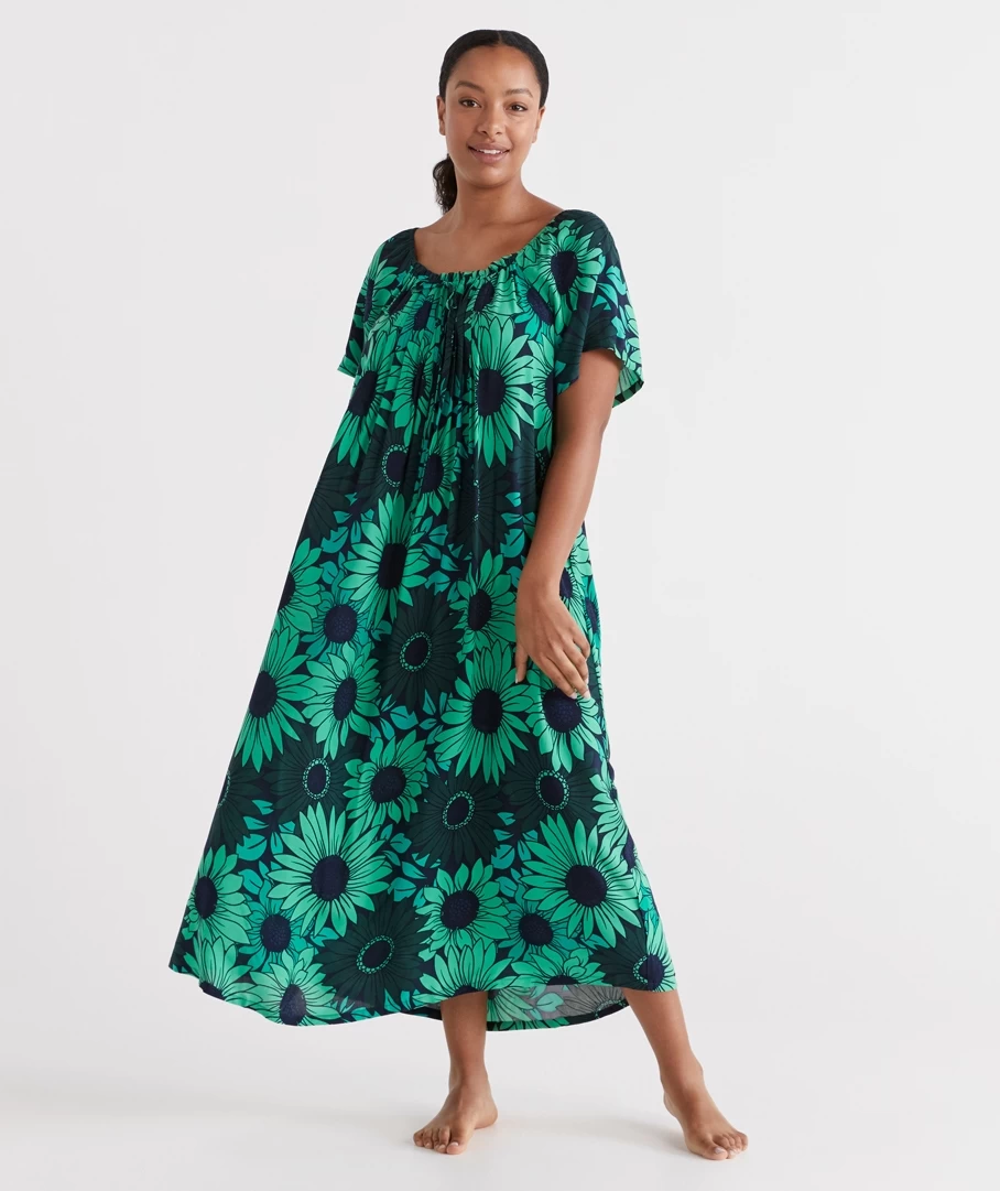 Gathered Longline Green Floral Nightie 6 Gathered Longline Green Floral Nightie - Image 6