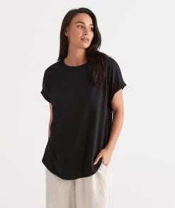 Australia Cotton Extended Roll Cuff Tee -Women Clothing Sale 036873 001 01 5