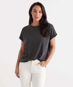 Australia Cotton Extended Roll Cuff Tee -Women Clothing Sale 036873 033 01 6