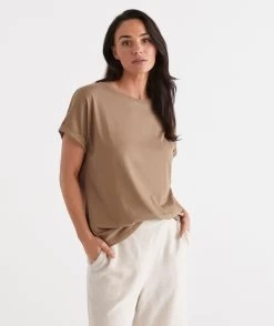 Australia Cotton Extended Roll Cuff Tee -Women Clothing Sale 036873 241 01