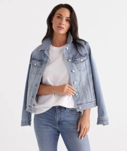 AUSTRALIAN COTTON LIGHT BLUE DENIM JACKET -Women Clothing Sale 036877 443 03 15