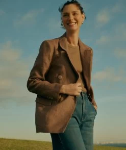 DOUBLE BREASTED LINEN NUTMEG BLAZER -Women Clothing Sale 036884 241 03 2