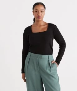 Square Neck Long Sleeve Top -Women Clothing Sale 036889 001 01 5