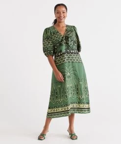 PALM PRINT PLACEMENT DRESS -Women Clothing Sale 036911 330 01 3