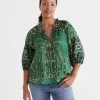 LINEN PALM NOTH NECK BLOUSE