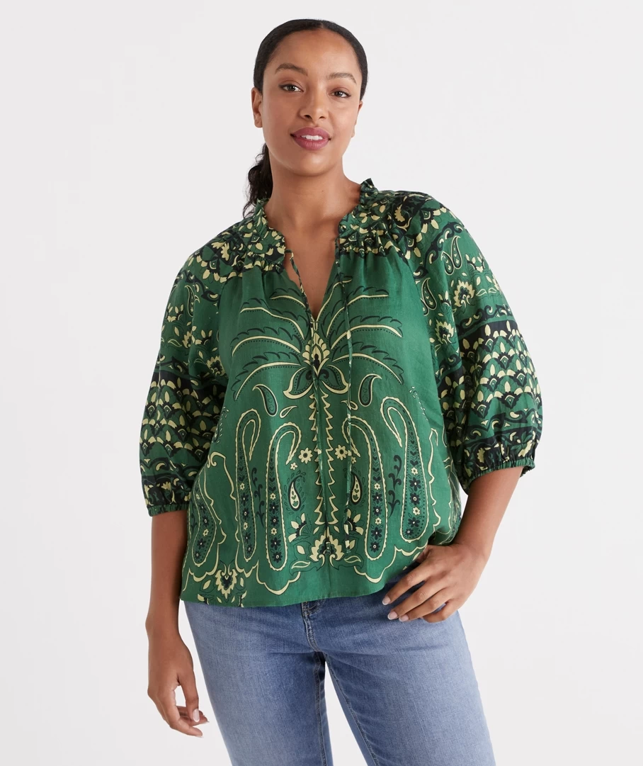 LINEN PALM NOTH NECK BLOUSE 3 LINEN PALM NOTH NECK BLOUSE - Image 3