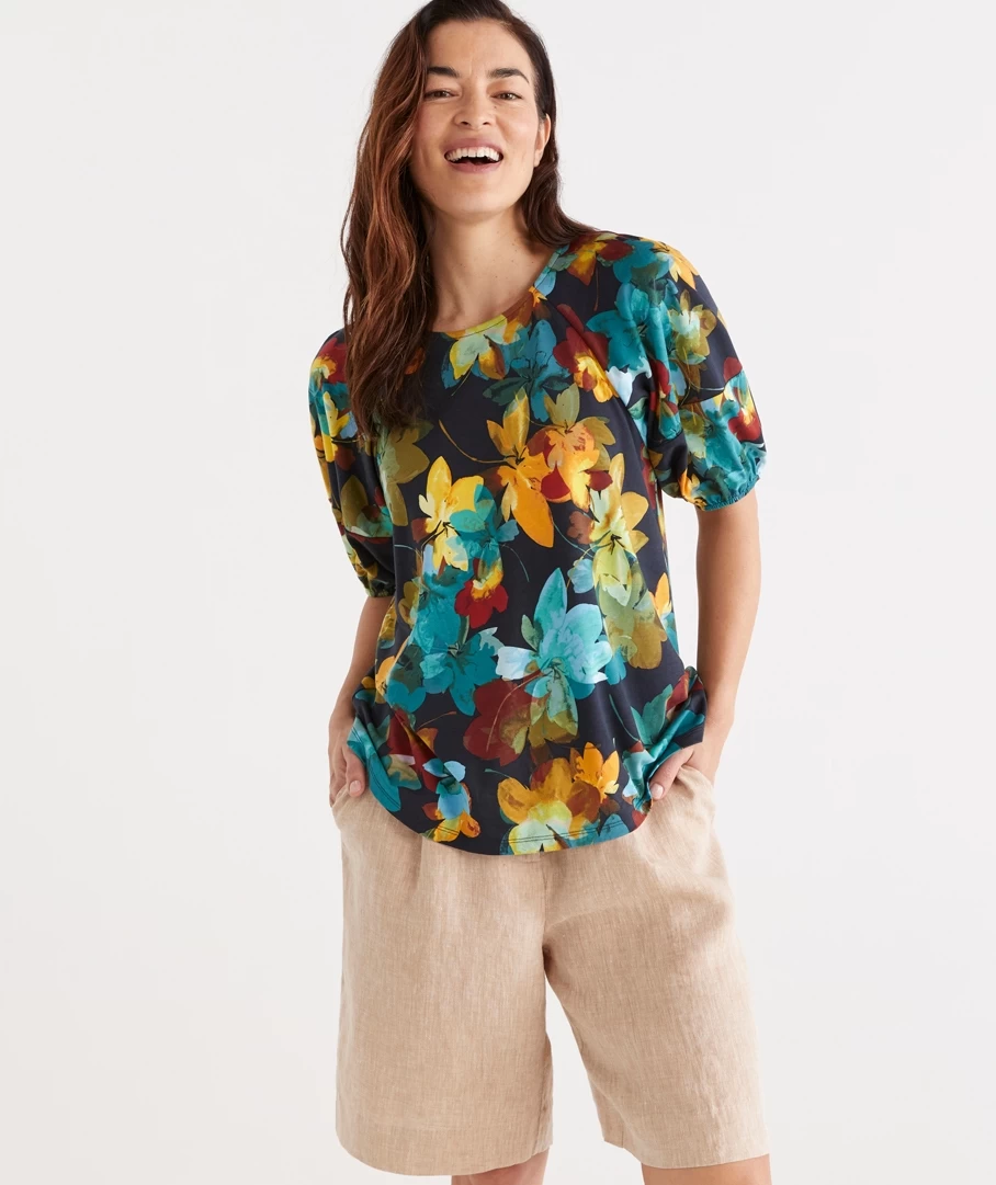 Print Raglan Puff Sleeve Top 7 Print Raglan Puff Sleeve Top - Image 7