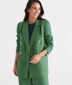 DOUBLE BREASTED LINEN GRASS BLAZER -Women Clothing Sale 037040 330 01 2