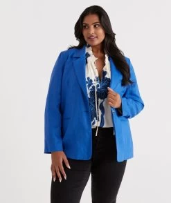 Single Breasted Sapphire Linen Blazer