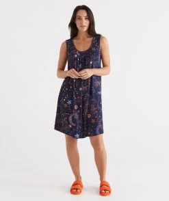 Celestial Print Sleeveless Nightie -Women Clothing Sale 037055 234 01 2