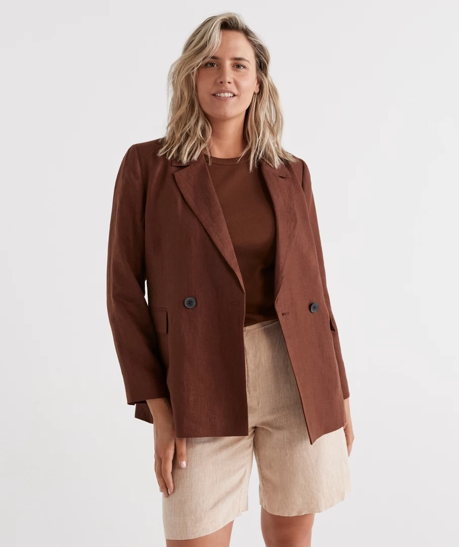 DOUBLE BREASTED CHOCOLATE LINEN BLAZER 5 DOUBLE BREASTED CHOCOLATE LINEN BLAZER - Image 5