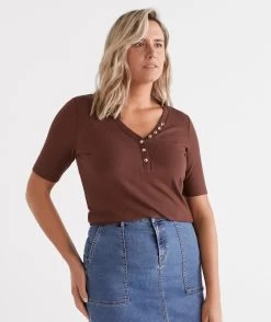 Rib Henley Tee -Women Clothing Sale 037097 203 01 2