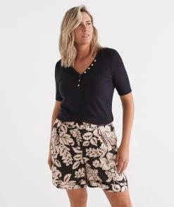 Rib Henley Tee -Women Clothing Sale 037097 404 01 7