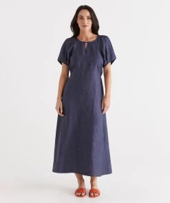 LINEN BOX PLEAT SLEEVE DRESS -Women Clothing Sale 037111 490 01 4