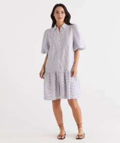 LINEN SMOCK DRESS -Women Clothing Sale 037129 404 01 3