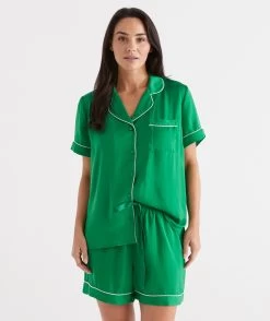 Pop Green Satin Shortie Pyjama Set