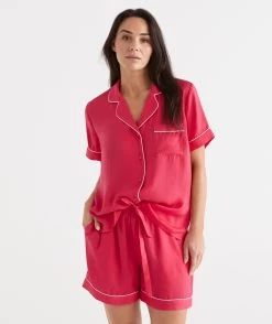 Strawberry Red Satin Shortie Pyjama Set -Women Clothing Sale 037148 693 01 5