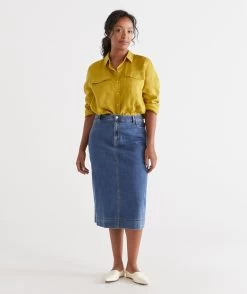 AUSTRALIAN COTTON DENIM MIDI SKIRT -Women Clothing Sale 037161 460 01 2