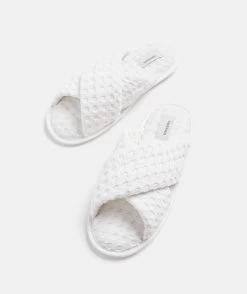 White Waffle Cross Over Slipper -Women Clothing Sale 037357 100 01 2
