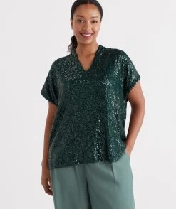 Sequin V Neck Top -Women Clothing Sale 037511 312 01 3